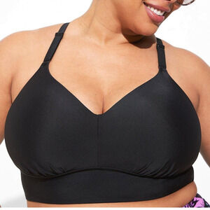New Torrid 4 (4X) Bra Cup D/DD Black Wireless‎ Padded Racerback Bikini Swim Top